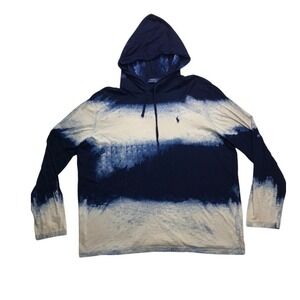 Polo Ralph Lauren Mens XXL Tie Dye Hoodie Navy Blue White Long Sleeve T-Shirt